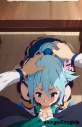 ai_generated anime aqua_(konosuba) aqua_eyes aqua_hair blowjob fellatio handjob pov shingekinogirls