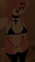 bra cross_necklace female_only furry large_breasts lewd_vrchater panties pink_fur self_upload selfie thick_thighs underwear vrchat vrchat_avatar