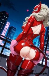 ai_generated anime ann_takamaki blonde_hair blue_eyes bodysuit cat_ears cat_tail catgirl latex persona_5 shingekinogirls