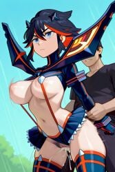 1girls ai_generated arm_grab assisted_exposure bouncing_breasts cum_in_pussy cum_inside exposed_pussy expressionless hairy_pussy matoi_ryuuko nipples sex_from_behind time_stop vaginal_sex