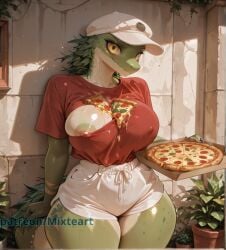 ai_generated anthro anthro_only big_breasts breasts breasts_bigger_than_head cute cute_face female female_focus furry furry_female furry_only highres horny horny_female large_breasts larger_female mature_female mixteart mommy monster monster_girl oc patreon pizza pleasure_face posing posing_for_the_viewer standing thick thick_female thick_thighs thighs tight_clothing watermark
