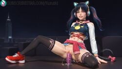 1girls ai_generated animal_ear_headphones animal_ears artist_name artist_signature bell black_hair black_thighhighs bow breasts cat_ear_headphones cat_ears choker crop_top dildo fake_animal_ears fake_tail female_masturbation free_fire full_body game_character green_eyes heterochromia hi_res high_resolution highres jingle_bell kurutai long_hair masturbation multicolored_hair navel neck_bell no_panties object_insertion pink_eyes pink_hair pussy pussy_juice sex_toy shoes skin skirt smile solo spread_legs streaked_hair subscribestar subscribestar_username tail tail_bow tail_ornament thighhighs twintails uncensored unnamed_character vaginal_object_insertion vaginal_penetration