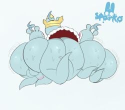 1_eye admiring alien anthro ass big_butt bodily_fluids cape clothing crown digital_media_(artwork) flaccid genitals group headgear hi_res male male/male nude penis presenting presenting_hindquarters sega simple_background sonic_the_hedgehog_(series) sparkothefailure sweat sweaty_butt thick_thighs trio wide_hips wisp_(sonic) wobbling