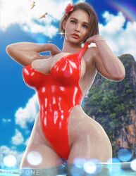 1girls 3d 3d_(artwork) ass big_ass big_breasts breasts brown_hair capcom cleavage female female_only hi_res hoop_earrings jill_valentine jill_valentine_(sasha_zotova) large_breasts leotard looking_at_viewer milapone one-piece_swimsuit partially_submerged resident_evil resident_evil_3 resident_evil_3_remake solo swimsuit thick_thighs thighs thong_leotard wide_hips