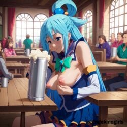 ai_generated anime aqua_(konosuba) aqua_eyes aqua_hair flashing_breasts shingekinogirls