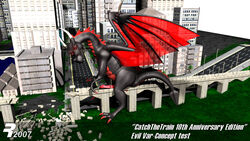 2007 3d big_penis black_dragon black_scales bridge building city claws destruction dragon erection evil_varby glowing_eyes hi_res horn long_neck looking_at_viewer macro male_only penis rangarig red_eyes varby wings