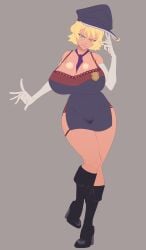 blonde_female blonde_hair blonde_hair_female boots cop gloves huge_breasts silencio silencioarthub tanya_degurechaff thick_thighs underwear_showing warden youjo_senki
