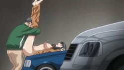 animated bald black_hair bouncing_breasts breasts car cheating_wife clothed_sex fat_man garage legs_up lying nanami_honda no_panties old_man open_jacket pajamas penis sex soredemo_tsuma_wo_aishiteru spread_legs vaginal_penetration