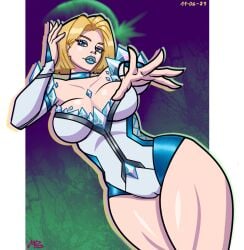 1girls 2d blonde_female blonde_hair breasts cleavage dated emma_frost emma_frost_(marvel_rivals) large_breasts light-skinned_female light_skin looking_at_viewer marvel marvel_rivals mowwitchblade video_game_character video_game_franchise