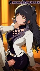 1girls 2025 ai_generated artist_name belt black_hair blake_belladonna blush breasts breasts breasts bust chest clothed_sex cock dick electroworld female fucking hi_res high_quality high_resolution highres intercourse long_hair love_making patreon patreon_username penetration penis rwby sex sexual_intercourse stable_diffusion straight watermark yellow_eyes