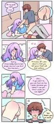 1boy 1boy1girl 1girls after_sex anal anal_sex bed bedroom blue_eyes blue_hair blush bottomless brown_hair cowgirl_position dominant_male drooling embarrassed face_to_face femsub flustered gentle_maledom gray_hair hearts_around_head hugging_pillow imminent_anal imminent_sex implied_sex lavender_eyes lavender_hair leo_(welcome_to_heaven) lgbt light-skinned_male lila_(welcome_to_heaven) looking_back lying_on_back lying_on_bed lying_on_stomach maledom pale-skinned_female pillow power_bottom premature_ejaculation premature_orgasm presenting presenting_anus presenting_ass presenting_hindquarters pubic_hair purple_eyes purple_hair riding_penis romantic_ambiance romantic_couple shy socks soft_drop sparkles straddling straight submissive_female sweat sweating thigh_highs thighhighs trans_woman trans_woman_(lore) transfem transgender_woman welcome_to_heaven wholesome