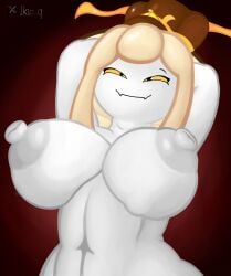 1girls belly breasts cookie cookie_run cookie_run_ovenbreak female female_focus female_only food_creature girl hair hands_behind_head happy_female horny horny_face horny_female huge_breasts huge_nipples iko_q looking_at_viewer looking_down nude nude_female self_upload simple_background snake snake_fruit_cookie snake_girl twitter_username yellow_eyes