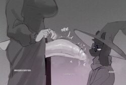 1boy 1futa anthro anthro_on_anthro big_penis biped bodily_fluids bovid caprine clothed clothing clothing_lift deltarune dress dress_lift duo erection eyewear faceless_character fingers futanari genital_fluids genitals glans glasses goat gynomorph hat headgear headwear hi_res horn huge_cock humanoid_genitalia humanoid_penis intersex kneeling male mammal penis precum ralsei short_tail side_view sincastermon sound_effects tail text throbbing throbbing_penis topwear toriel undertale_(series) wizard_hat