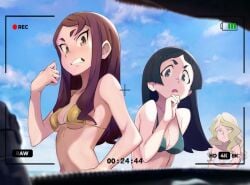 3girls 90millimetri barbara_parker bikini breasts diana_cavendish hannah_england hidden_camera little_witch_academia looking_at_viewer swimsuit