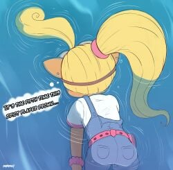 activision anthro bandicoot blonde_hair bubble coco_bandicoot commission crash_(series) death drowned face_down female_only floating marsupial overalls partially_submerged ponytail solo thought_bubble unseen_female_face video_games water wet_hair zombiedolly