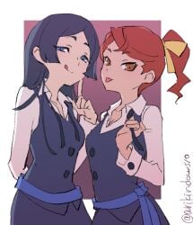 2girls arikindows10 barbara_parker collared_shirt female hannah_england little_witch_academia looking_at_viewer tongue_out undone_neck_ribbon