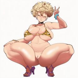 1girls ai_generated blonde_hair dragon_ball dragon_ball_super dragon_ball_z female leopard_print mature_female milf mullon novelai panchy panchy_(dragon_ball) panchy_briefs pussy squatting