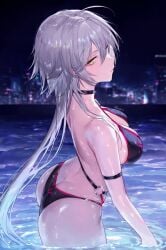 big_breasts bikini fate/grand_order fate_(series) jeanne_alter jeanne_alter_(swimsuit_berserker) jeanne_d'arc_(fate) qiandaiyiyu swimsuit wet white_hair