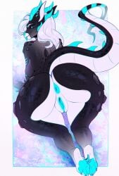 animal_humanoid anthro anus ass back black_body black_scales blue_butt blue_eyes blue_feet blue_tongue blue_vulva breasts clitoris dragon dragon_humanoid feet female genitals hair horn humanoid kiliankuro kneeling long_hair long_tail looking_back mythological_creature mythological_scalie mythology pawpads presenting presenting_anus rear_view scales scalie seducing_viewer seductive side_boob simple_background solo sophia_(gdragv) spikes spikes_(anatomy) tail tongue tongue_out vulva white_hair