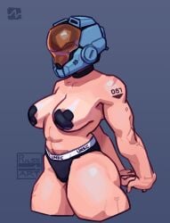 abs ass big_breasts big_butt breasts clothing female flexing front_view halo_(series) helmet helmet_only hi_res kelly-087 microsoft muscular muscular_female nipples pasties presenting presenting_breasts pulseblock solo spartan_(halo) stretching thick_thighs tight_clothing underwear wide_hips xbox_game_studios