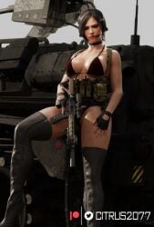 1girls 3d ada_wong ada_wong_(adriana) asian asian_female assault_rifle belt big_ass big_breasts bikini black_hair breasts capcom citrus2077 female female_focus female_only fingerless_gloves gloves gun gun_holster headphones holding_weapon holster leaning_on_vehicle light-skinned_female military military_vehicle pinup red_bikini resident_evil resident_evil_2 resident_evil_2_remake resident_evil_4 resident_evil_4_remake short_hair solo solo_female swimsuit swimwear tactical_gear tactical_gloves thick_thighs thigh_boots
