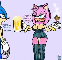 amy_rose beer beer_mug dress drunk female food furry hairband mahkun0 male panties sega sonic_(series) sonic_the_hedgehog thighhighs