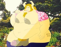absurd_res anthro asgore_dreemurr balls belly big_balls big_moobs big_nipples big_penis body_hair boner bovid breath caprine chest_hair clothed clothing deltarune erection exhausted genitals goat hi_res humanoid male male_only mammal moobs muscular muscular_male navel nipples outside overweight overweight_male penis possbooty raised_clothing raised_shirt raised_topwear shirt solo solo_male thick_thighs topwear undertale undertale_(series)