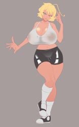 blonde_female blonde_hair blonde_hair_female cop huge_breasts nipples see-through_clothing silencio silencioarthub sneakers spats spats_shorts sweaty tanya_degurechaff thick_thighs warden youjo_senki