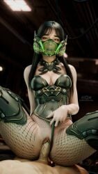 1boy 1boy1girl 1girls 2025 3d 3d_(artwork) athletic athletic_female black-hair black_hair blender breasts cleavage cowgirl_position detailed_background female female_focus female_on_top female_penetrated fishnet fishnet_legwear fishnet_stockings freyna_(the_first_descendant) hi_res highres legwear leotard leotard_aside light-skinned_female light-skinned_male light_skin male male/female male_penetrating male_penetrating_female mask masked masked_female on_back riding riding_penis ripped_fishnets sex stockings the_first_descendant watermark weedson86