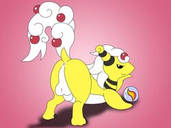 ampharos anus ass ass_up barefoot black_eyes dragon graedius hair happy hi_res high_resolution highres long_hair looking_at_viewer looking_back male_only marble mega_ampharos mega_evolution nintendo orb penis pink_background plain_background pokemon pokemon_(species) raised_arm smile solo video_games white_hair