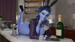 1girls amelie_lacroix blizzard_entertainment bowtie bowtie_collar bunny_ears bunnysuit colored_skin curvy curvy_female curvy_figure fat_ass female female_only french_female huge_ass long_hair looking_at_viewer overwatch redagent solo solo_female widowmaker