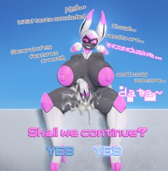 3_toes absurd_res after_sex aliys_(echovalia) anthro areola big_areola big_breasts bodily_fluids breasts cum cum_in_vagina cum_inside dialogue dibujosv12 digital_media_(artwork) excessive_cum excessive_genital_fluids feet female fingers genital_fluids genitals hi_res huge_breasts inviting lagomorph leporid looking_at_viewer machine mammal natural_high_heels nipples nude open_mouth rabbit robot simple_background smile solo spread_legs spreading text thick_thighs toes vulva wide_hips