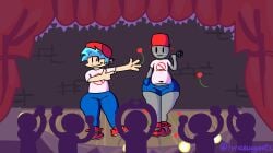 2boys :) :| background blush boyfriend_(friday_night_funkin) cheering chubby chubby_belly chubby_male clothing cosplay crowd crowd_watching duo friday_night_funkin grey_body hi_res human humanoid lyricdrawsstuff male male_focus male_only neutral_expression neutral_face newgrounds non-human pants rose rose_(flower) roses roses_on_stage short_hair short_shorts shorts showing_off source stage test_icon_(friday_night_funkin) thick_ass thick_thighs thighs tight_clothes tight_clothing tight_fit twitter_username watermark white_shirt wide_hips