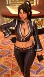 1girls 9:16 asian_female belly_button big_breasts breasts brown_hair cleavage fatal_fury fatal_fury:_city_of_the_wolves female female_focus game_screenshot large_breasts leather_gloves leather_jacket leather_pants mai_shiranui mai_shiranui_(city_of_the_wolves) mai_shiranui_(street_fighter_6) navel open_jacket pants ponytail screencap screenshotboy96 slim_waist snk solo street_fighter street_fighter_6 tied_hair video_game video_game_character video_game_franchise video_games wide_hips