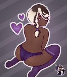 affogato_cookie ass cookie_run cookie_run_kingdom dark-skinned_male dark_skin facing_viewer femboy femboy_only hair_over_eye male male_only panties purple_eyeshadow purple_panties purple_socks short_hair sitting smile smiling_at_viewer socks thigh_high_socks thigh_highs thighs underwear white_and_black_hair white_and_brown_hair white_eyes