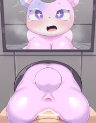 animal_crossing anthro anus ass bear big_breasts breasts censor_bar duo female female_penetrated first_person_view fur glory_wall hi_res himimi human human_on_anthro interspecies judy_(animal_crossing) male male/female male_penetrating male_penetrating_female mammal nintendo penetration pink_body pink_fur purple_eyes sex stuck through_wall vaginal_penetration villager_(animal_crossing)