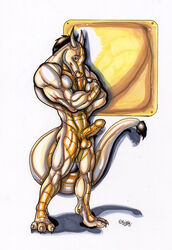 anthro biceps big_muscles chinese_dragon copper dragon eastern erection furry happy horn male male_only muscles no_humans oriental penis pinup pose scalie smile solo whiskers wolfgangcake yellow_eyes