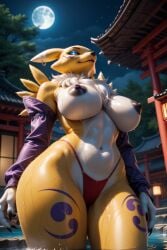 ai_generated digimon_(species) furry furry_female glowing_eyes milf nipples renamon