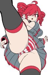 1girls 2d 2d_(artwork) ahoge alternate_hairstyle ass big_ass big_breasts blush blushing breasts cameltoe female female_only goonette_teto_(unepicroachy) hair_over_one_eye kasane_teto large_ass large_breasts leg_up long_fingernails low-angle_view nail_polish no_bra one_leg_up open_mouth painted_nails panties panty_peek pantyshot plump plump_labia plump_thighs red_eyes red_hair red_nails self_upload sharp_nails shiny_skin sideboob skindentation solo solo_female spread_legs striped_panties surprised surprised_expression thick_thighs thighs twin_drills underwear unepicroachy upskirt utau variant_set vocaloid white_background wip