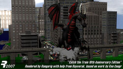 2007 3d big_penis black_dragon black_scales bridge building city claws destruction dragon erection evil_varby glowing_eyes hi_res horn long_neck macro male_only penis rangarig red_eyes varby wings