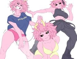 bedroom_eyes black_sclera breasts cleavage cleavage_dress dancing fit fit_female holic_fz looking_at_viewer mina_ashido pajamas panties smile straps thick_thighs thighs toned_female yellow_eyes yellow_horns