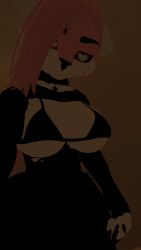 bra dog_girl female_only furry furry_only large_breasts lewd_vrchater long_hair pink_fur self_upload selfie thick_thighs vrchat vrchat_avatar