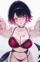 big_breasts blush ellen_joe frilled_bra garter_straps kiss_mark lingerie qiandaiyiyu shark_tail zenless_zone_zero