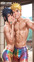 ai_generated gay gay_male male naruto naruto_(classic) naruto_(series) naruto_shippuden pride pride_color_flag pride_colors pride_month sasuke_uchiha uzumaki_naruto yaoi