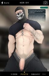 call_of_duty_modern_warfare_2_(2022) ghost ghost_(modern_warfare_2) male male_only masked navel nipple_piercing nipples phone photo pierced_nipples piercing simon_riley solo uncircumcised z3nt5u