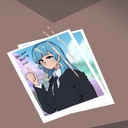 blue_hair cum cum_tribute jujutsu_kaisen kasumi_miwa ocerius picture picture_(object) thumbs_up