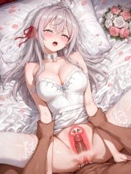 1boy 1girls ai_generated alisa_mikhailovna_kujou cum dark-skinned_male dark_skin fat_male missionary_position netorare ntr wedding_dress x-ray
