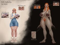 ass athletic athletic_female big_breasts big_thighs black_background blue_overalls boobies boobs boobs_bigger_than_head boobs_out book book_stack books boots calves charm claws comparing_sizes comparison confusion creature dark_lips domination dressed_undressed entity fear fur_boots glasses glasses_on_head green_eyes horror huge_breasts huge_feet huge_mouth huge_nipple_rings huge_nipples huge_tits hunger hypnotic_eyes hypnotizing hypnotizing_viewer large_breasts large_mouth large_thighs legs long_arms long_fingernails long_fingers long_hair long_legs long_nails long_neck long_orange_hair looking_at_viewer muscled muscles nails naked naked_female nelly_amberley oc orange_eyebrows orange_eyes orange_hair orange_hair_female original_character original_female_character overall_shorts overall_skirt pre_vore pred predator predatory_look round_breasts round_ears round_glasses round_head sharp_claws sharp_teeth shifter shiny_eyes showing_off_breasts showing_teeth showing_tits showing_tongue showing_torso sight smile smile_at_viewer smiley_face staring staring_at_viewer tall_female tattoo tattooed_arm tattooed_leg tattooed_names tattooed_shoulder tattoos teaw00d teeth thighhighs tight_waist vagina_hair very_tall very_tall_female victim vore waist white_background wide_thighs