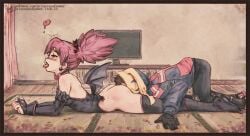 1boys 1girls academia cunnilingus heart hero kazuho_haneyama koichi_hirose pants_down pink_hair princessofpower