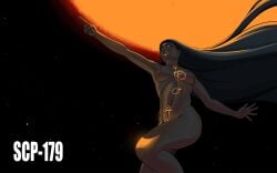 1girls 2d black_body black_hair black_skin female female_focus female_only humanoid in_space long_hair markings marks_on_body medium_breasts miguel-higueras-art monster monster_girl scp-179 scp_foundation space star stars sun very_long_hair